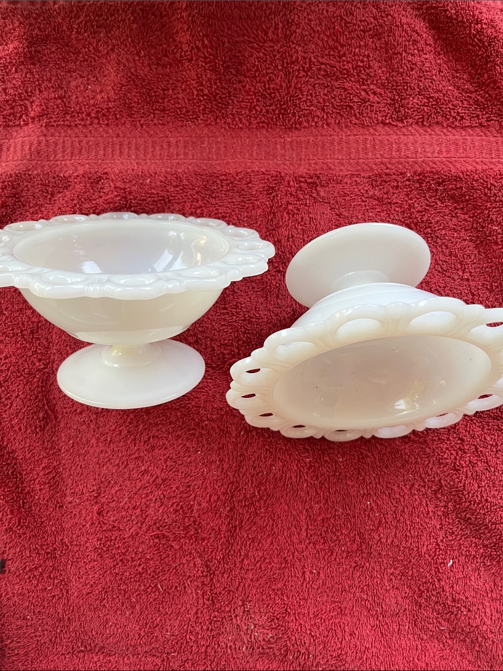 White Lace-Edge Milk Glass Bowls - Set of 2